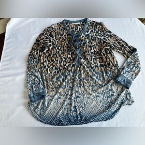 NYGARD Leopard Print Blues Tans with Tie Women's Blouse Size Large
